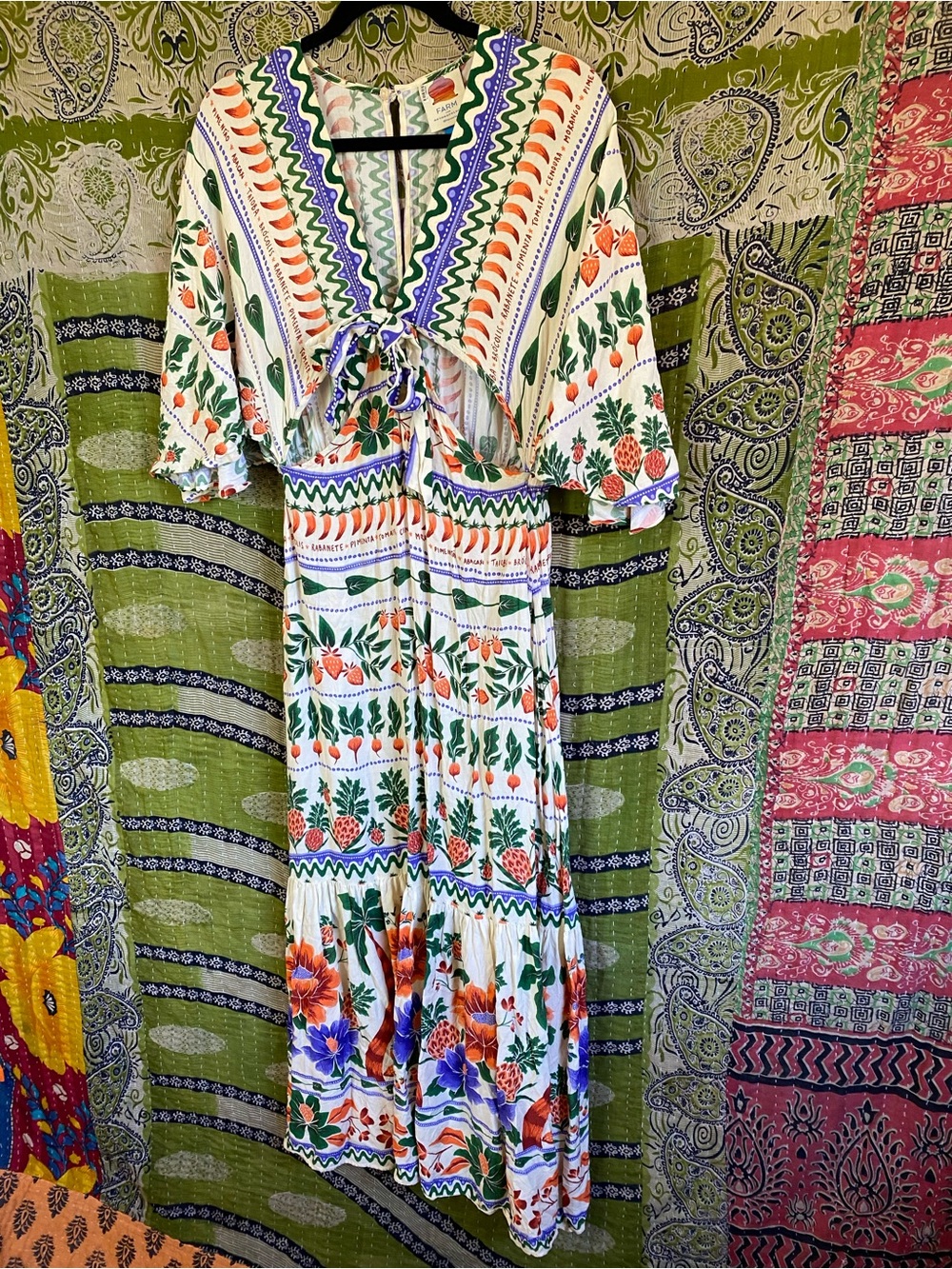 FARM Rio for Anthropologie Printed V-Neck Kaftan Maxi Cut-Out Dress Size Small - Picture 4 of 15